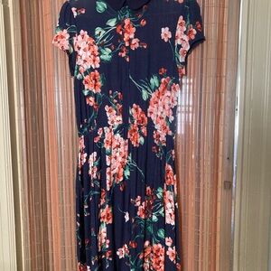 Modcloth Navy and Coral Floral Midi Dress